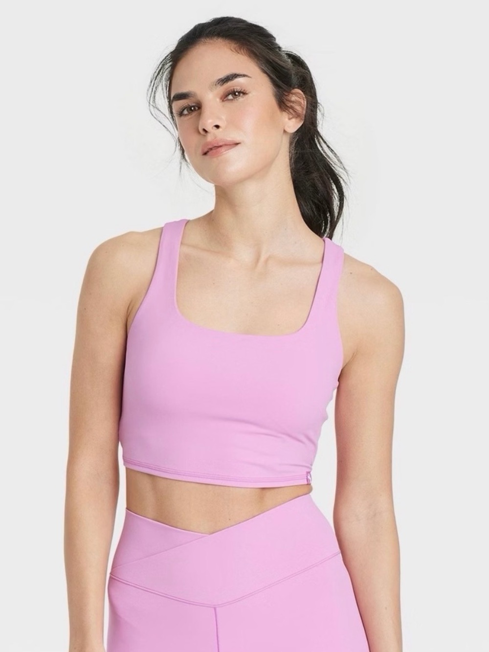 JoyLab Square Neck Sports Bra Top in Coral Pink